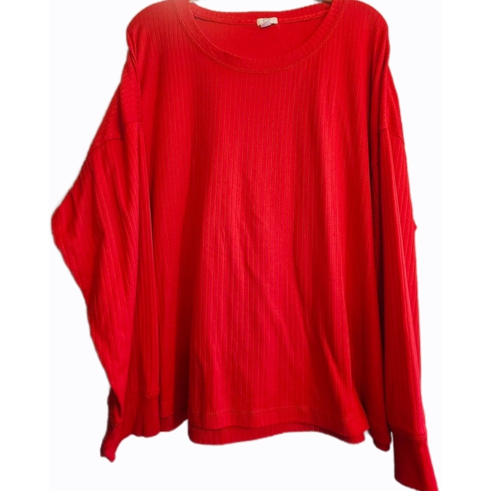 Crown & Ivy Intimates Red Ribbed Long Sleeve Top Plus Size 3X Crew Neck Pullover